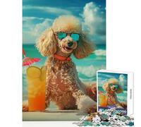 Poodle Cocktail Beach Sun Jigsaw for Teenagers 1000 Pieces Improve Mental Performance Effectively Gentle Relaxing Leisure Game (38X26cm)