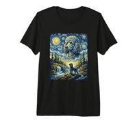 Poodle Dog Moon Howling Starry Night Van Gogh Art Style Dog Premium T-Shirt