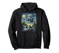 Poodle Dog Moon Howling Starry Night Van Gogh Art Style Dog Pullover Hoodie