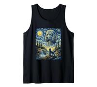 Poodle Dog Moon Howling Starry Night Van Gogh Art Style Dog Tank Top