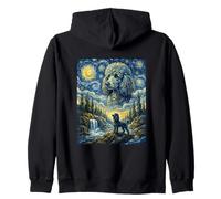 Poodle Dog Moon Howling Starry Night Van Gogh Art Style Dog Zip Hoodie