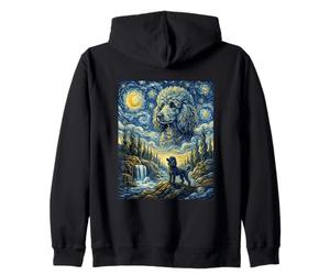 Poodle Dog Moon Howling Starry Night Van Gogh Art Style Dog Zip Hoodie