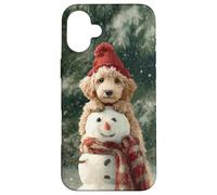 Poodle Dog Snowman Christmas Winter Scene Case for iPhone 16 Plus