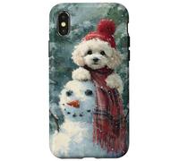 Poodle Dog Snowman Christmas Winter Scene Case for iPhone X/XS