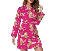 Poodle Dog Soft Women's Robes Pyjamas V-Neck Dressing Gowns Loungewear for Wedding Party M