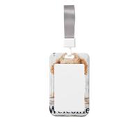 Poodle Dog Welcome Wooden Board Sliding Id Badge Holder Hard Plastic Work Card Case Name Tag Protector for Nurses Office