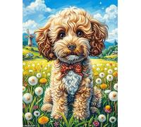 Poodle Dog with Bow Tie 300 Piece Complete Jigsaw Puzzle Set Wild Animal Flowers Teens Beginners Educational Challenge Puzzle Fans Group Play Anniversary Quality Material 300 PCS