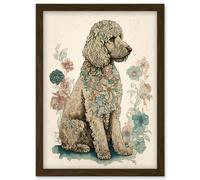 Poodle Dog with Flower Fur Coat Modern Boho Watercolour Illustration Artwork Framed Wall Art Print A4 Artery8 Brown One Size