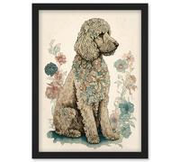 Poodle Dog with Flower Fur Coat Modern Boho Watercolour Illustration Artwork Framed Wall Art Print A4 Artery8 Black One Size