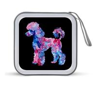 Poodle Dogs Blue Watercolor Portable CD Case Holder 48 Capacity Travel DVD Storage Boxs Wallet Bag