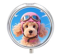 Poodle in Sky Pill Box Travel Pill Organizer 3-Compartment with Mirror Design Portable Round Medicine Case for Vitamins, Jewelry & Essentials Durable Pocket Pillcase for Purse, Camping
