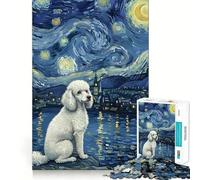 Poodle in Starry Night Painting Jigsaw Puzzle 1000 Piece for Teenagers Brain Workout Toy Serene Time Art Assembly Seasonal Gift (38x26cm)