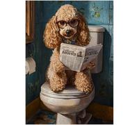 Poodle on Toilet Jigsaw Puzzle 1000 Pieces for Adults - Quirky Dog Reading Newpaper with Glasses - Dog Bathroom Decor Puzzles