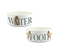 Poodle Pet Bowl Set - Painted Dog Portraits by Rhiannon Chauncey - Large White Ceramic Food & Water Dishes For Dogs (Set of 2)