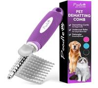 Poodle Pet Dematting Fur Rake Comb Brush Tool with Long 2.5” Steel Safety Blades for Detangling Matted or Knotted Undercoat Hair, Safe Grooming Accessories for Dogs, Longhaired Cats, Rabbits, Horses