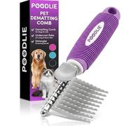 Poodle Pet Dematting Fur Rake Comb Brush Tool with Long 2.5” Steel Safety Blades for Detangling Matted or Knotted Undercoat Hair, Safe Grooming Accessories for Dogs, Longhaired Cats, Rabbits, Horses