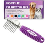 Poodle Pet Dematting Fur Rake Comb Brush Tool with Long 2.5” Steel Safety Blades for Detangling Matted or Knotted Undercoat Hair, Safe Grooming Accessories for Dogs, Longhaired Cats, Rabbits, Horses
