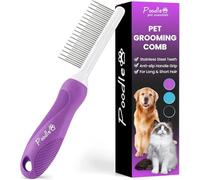 Poodle Pet Detangling Pet Comb for Dogs & Cats - Detangler Grooming Tool with Long & Short Stainless Steel Metal Teeth for Dematting Matted Fur, Combing Out Knots, Removing Tangles from Undercoat