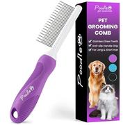 Poodle Pet Detangling Pet Comb with Long & Short Stainless Steel Teeth for Removing Matted Fur, Knots & Tangles - Detangler Tool Accessories for Safe & Gentle DIY Dog & Cat Grooming