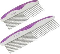 Poodle Pet Dog Combs for Grooming | 2 Pack | Stainless Steel Teeth Easily Remove Dirt | Proper Care Prevents Knots and Mats for Long and Short Haired Pets |Anti-Slip Comfort Grip Handle| Purple