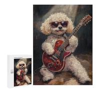 Poodle Playing Guitar Art Print Puzzle 1000 Teile Schwer Puzzle Spielzeug Lernspiel Impossible Herausforderungsspielzeug Für Erwachsene Kinder 500 PCS