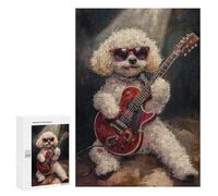 Poodle Playing Guitar Art Print Puzzle 1000 Teile Schwer Puzzle Spielzeug Lernspiel Impossible Herausforderungsspielzeug Für Erwachsene Kinder 300 PCS
