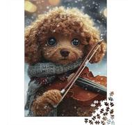 Poodle Playing Violin Couple Puzzle Partners 1000 Pieces Thick Cardboard Puzzle Ultra Difficult Puzzle Weekend Hobby 70x50cm/1000pcs