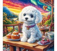 Poodle Puppy at The Table 100-piece Jigsaw Puzzle Set For Adults Teens 14+ Logic Skill Indoor Game Family Game Night Summer Thick Cardboard 28x28cm