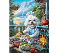 Poodle Puppy Cooking in Cozy Kitchen 1000 Pieces Premium Jigsaw Puzzle Adult Jigsaws Educational Challenge Mental Exercise Wall Art Winter Thick Cardboard 1000 PCS