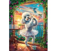 Poodle Puppy Dancing by A Window 500 Pieces Premium Jigsaw Puzzle Science Fiction Magical Dream Adult Jigsaws Educational Challenge Mental Exercise Wall Art Winter Rigid Cardboard 500 PC