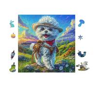 Poodle Puppy with Cowboy Hat 100 Piece Count Premium Jigsaw Puzzle For Adults Teens 14+ Concentration Training Indoor Game Family Game Night 28x28cm