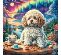 Poodle Puppy with Tea Party 100-piece Jigsaw Puzzle Bundle Family Puzzle Lovers Brain Training Mindful Activity Spring Paperboard Creativity & Gift Giving 28x28cm