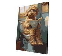 Poodle Reading Newspaper Paint by Numbers for Adults Beginner with Framed Canvas - Paint by Number on Canvas, Adults' Paint-by-Number Kits, DIY Acrylic Oil Painting Kits with Brushes for Home