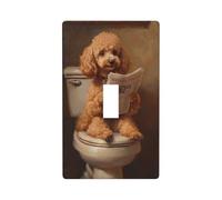 Poodle Reading On Toilet Seat Light Switch Cover Decorative Single Toggle 1 Gang Wall Plate for Kitchen Farmhouse Bedroom Bathroom Art Decor