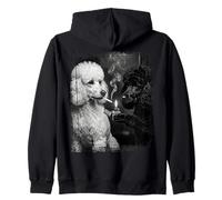 Poodle Smoking Lighter Dog Edgy Black White Art Zip Hoodie