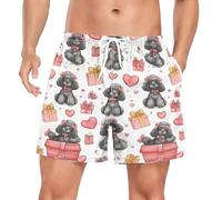 Poodle Sweet Love Heart Men's Swim Trunks with Liner Quick Dry Beach Shorts Swimwear Bathing Suit XXL White