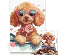 Poodle with Lollipop Teenager Jigsaw Puzzles 1000 Pieces Mind Puzzle Casual Relax Image Assembly Heartfelt Gift (50x75cm)