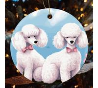 Poodles Dogs Ceramic Christmas Ornaments - 4 Pcs Rustic Round Xma Tree Decor with Hanging String, Personalized Vintage Double-Sided Holiday Party Decorations for Xmas Gifts