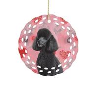 Poodles Dogs Christmas Ornaments Rustic Round Xmas Tree Pendant Personalized Vintage Double-Sided Ceramic Ornament Holiday Party Decorations for Xmas Gifts 3 Inch