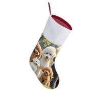 Poodles Dogs Christmas Stocking with White Plush Cuff 17" Polyester Xmas Stocking Traditional Hanging Stockings for Fireplace Mantel Xmas Tree Family Holiday Decor