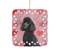 Poodles Dogs Christmas Tree Ornaments Xmas Double Sided Porcelain Square Pendant with Gold String for Fireplace, Mantel, Wreath Holiday Party Decor (3 Inch)