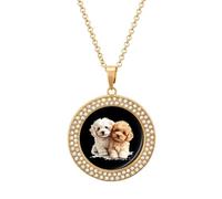 Poodles Dogs Cute Vintage Necklace Gold Silver Pendant Jewelry Lady Multicolored Diamond Necklaces with Chain