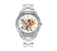 Poodles Dogs Cute Vintage Wrist Watches Men's Classic Business Watch Casual Stainless Steel Band for Boyfriend Father