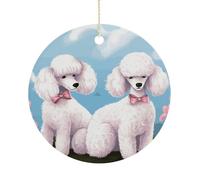 Poodles Dogs Double-Sided Ceramic Christmas Ornaments - Round Hanging Mini Xmas Tree Decorations, Ideas for Farmers, Rustic Home Decor for Indoor Outdoor Tree Decor