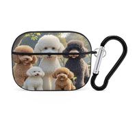 Poodles Dogs Earbuds Organizer Shockproof Protective Airpods Pro Cover with Carabiner Clip Anti Fall Carrying Earphone Case Cover for Airpods Pro 2nd Generation Black