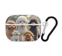 Poodles Dogs Earbuds Organizer Shockproof Protective Airpods Pro Cover with Carabiner Clip Anti Fall Carrying Earphone Case Cover for Airpods Pro 2nd Generation White