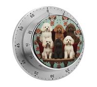 Poodles Dogs Kitchen Timer Chef Cooking Timers Clock with Loud Alarm Exquisite Stainless Steel Mechanical Desk Timers Magnetic Backing 60 Minute Visual Timer for Work