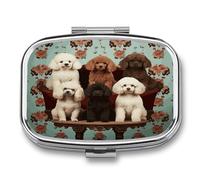 Poodles Dogs Pill Box 2 Compartments Decorative Metal Pill Case for Pocket or Purse Travel Portable Medicine Box Pill Container Organizer Vitamins Fish Oil Supplement