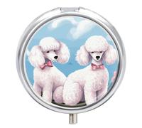 Poodles Dogs Pill Box - 3 Compartment Travel Pill Organizer with Small Mirror, Portable Pillcase for Pocket & Purse, Cute Round Medicine Case, Weekly Medicine Container