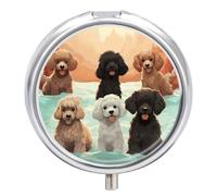 Poodles Dogs Pill Box,3 Compartments Round Small Pills Case Moisture-Proof Portable Pill Container for Travel Vitamins Fish Oil Supplements